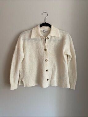 Madewell Ivory Wool-blend Collared Button-Up Cardigan